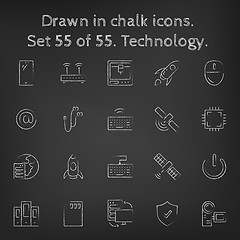 Image showing Technology icon set drawn in chalk.