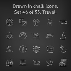 Image showing Travel icon set drawn in chalk.