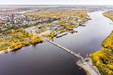 Image showing Pontoon bridge over Tura river. Tyumen. Russia