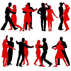 Image showing Black silhouettes Dancing on white background. 