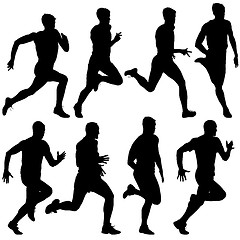 Image showing Set of silhouettes Runners on sprint men 