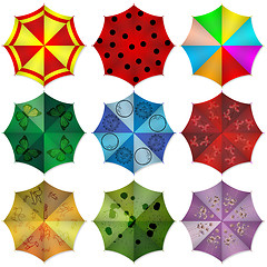 Image showing Multi colored beach umbrellas. illustration.