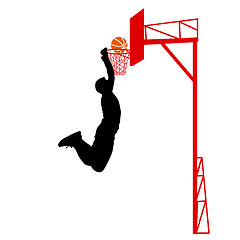 Image showing Black silhouettes of men playing basketball on a white 