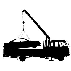 Image showing Black silhouette Car towing truck.  