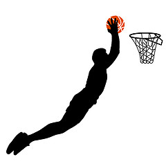 Image showing Black silhouettes of men playing basketball on a white 