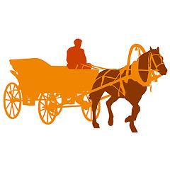 Image showing Silhouette  horse and carriage  with coachman. 