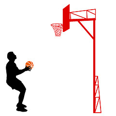 Image showing Black silhouettes of men playing basketball on a white 