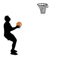 Image showing Black silhouettes of men playing basketball on a white 