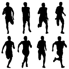 Image showing Set of silhouettes. Runners on sprint, men. illustration.