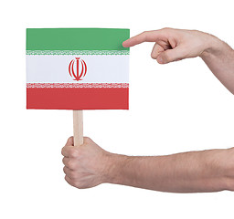 Image showing Hand holding small card - Flag of Iran