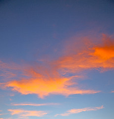 Image showing the sunrise in  colored sky white soft clouds and abstract backg