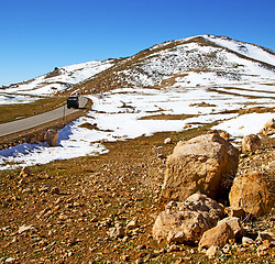 Image showing hill in   africa morocco the atlas valley dry mountain ground is