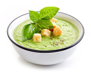 Image showing bowl of broccoli and green peas cream soup