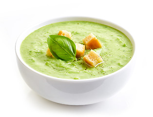 Image showing bowl of broccoli and green peas cream soup