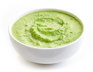 Image showing bowl of broccoli and green peas cream soup