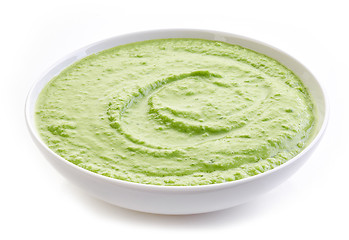 Image showing bowl of broccoli and green peas cream soup