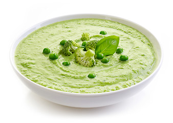 Image showing bowl of broccoli and green peas cream soup