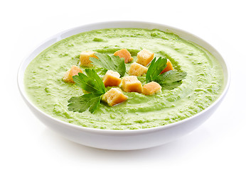 Image showing bowl of broccoli and green peas cream soup