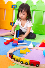 Image showing Asian Chinese children playing with blocks