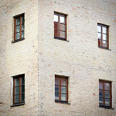 Image showing old grunge brick wall with six windows