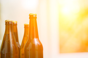 Image showing Close up of beer bottles