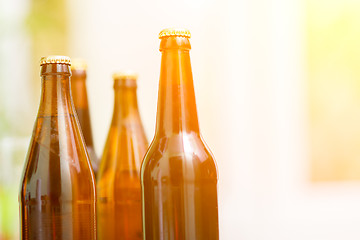 Image showing Close up of beer bottles