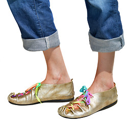 Image showing Ladies fun gold shoes