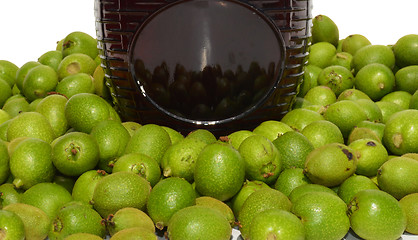 Image showing Green young walnuts