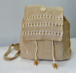 Image showing Handmade flax backpack