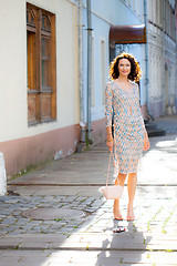 Image showing smiling beautiful woman with a small handbag