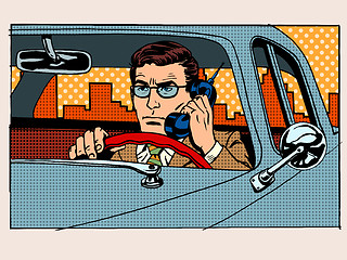 Image showing Retro driver talking on cell phone