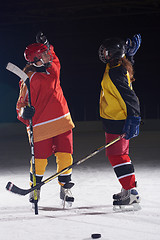 Image showing teen girls ice hockey players portrait