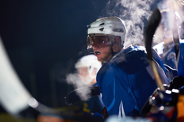 Image showing ice hockey players on bench