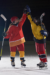Image showing teen girls ice hockey players portrait