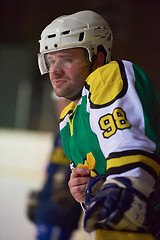 Image showing ice hockey players on bench