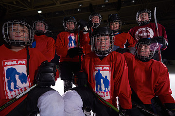 Image showing happy children gropu  hockey team sport players