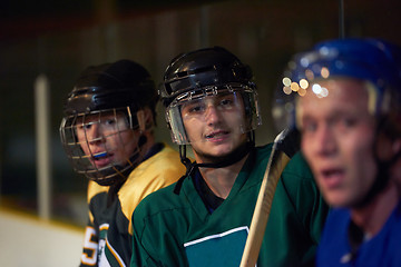 Image showing ice hockey players on bench