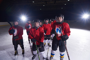 Image showing happy children gropu  hockey team sport players