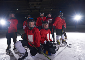 Image showing happy children gropu  hockey team sport players