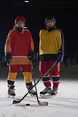 Image showing teen girls ice hockey players portrait