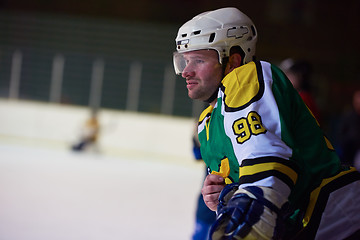 Image showing ice hockey players on bench