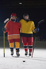 Image showing teen girls ice hockey players portrait