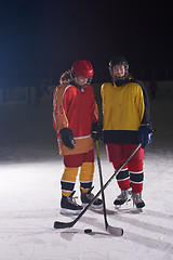 Image showing teen girls ice hockey players portrait