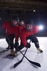 Image showing happy children gropu  hockey team sport players