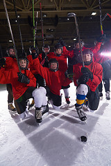 Image showing happy children gropu  hockey team sport players