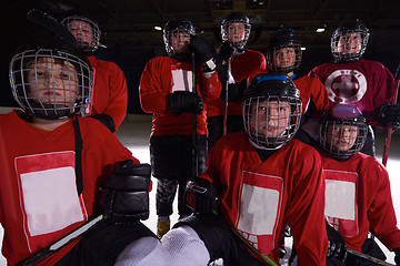 Image showing happy children gropu  hockey team sport players