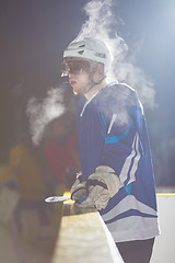 Image showing ice hockey players on bench