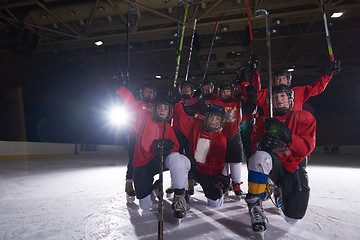 Image showing happy children gropu  hockey team sport players