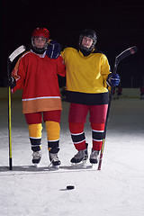 Image showing teen girls ice hockey players portrait