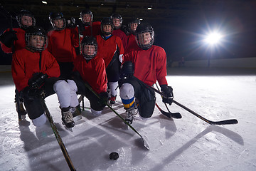 Image showing happy children gropu  hockey team sport players